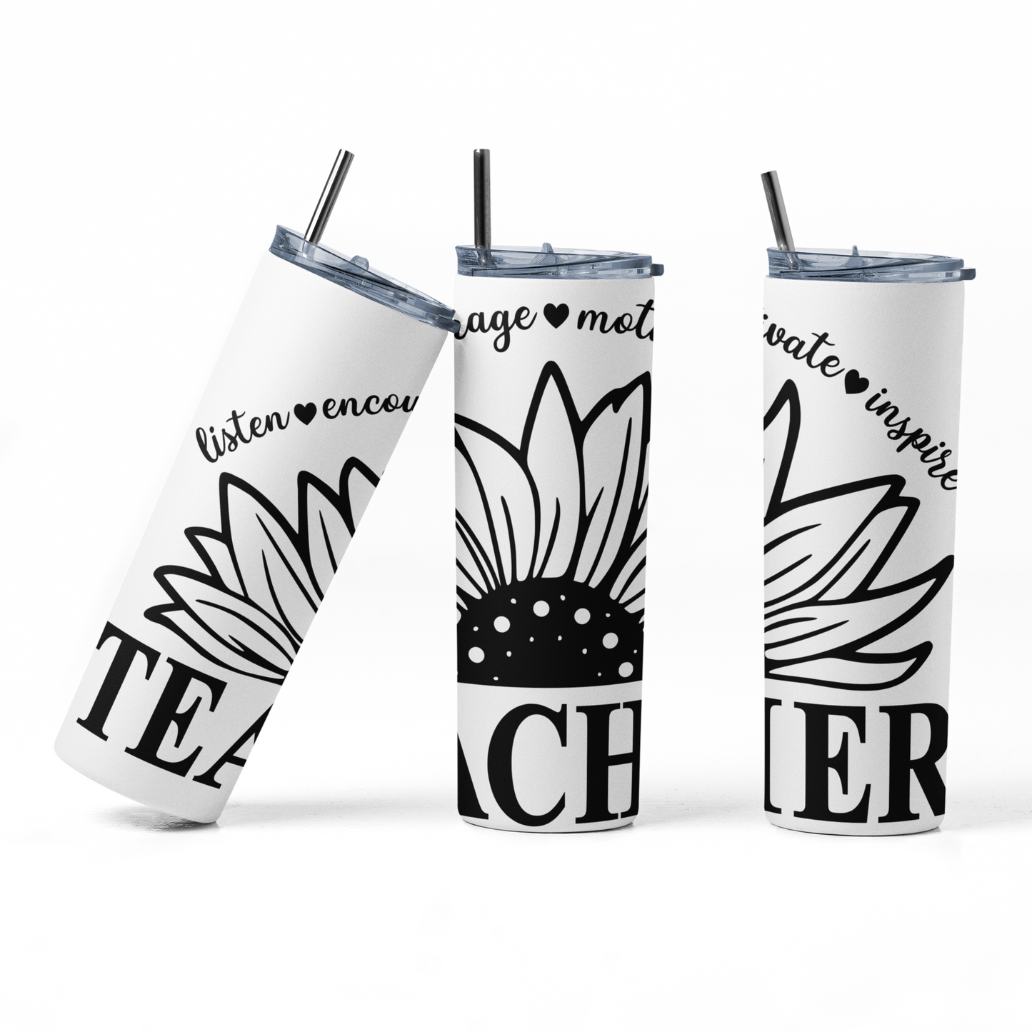Sunflower Teacher Stainless Steel Skinny Tumbler