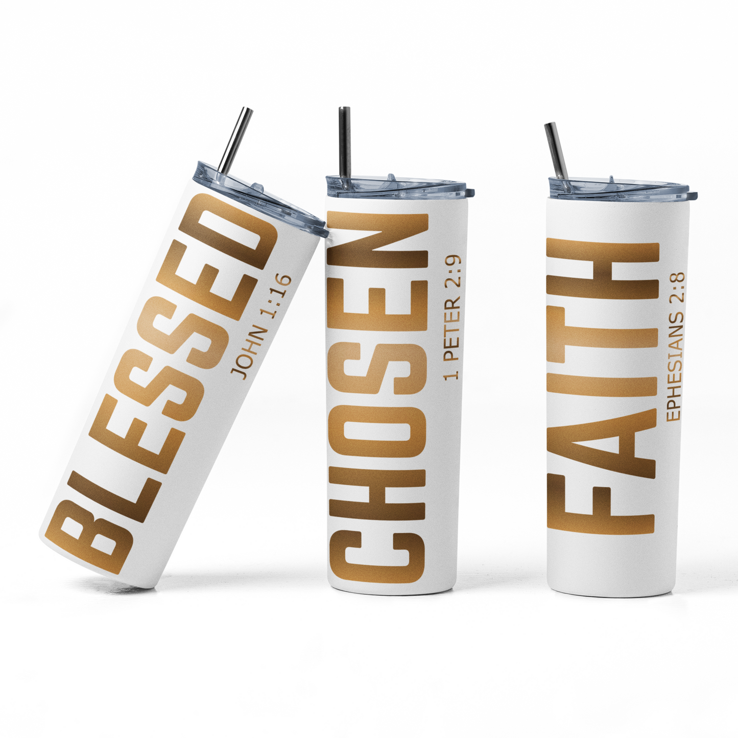 Faith, Chosen, Blessed Stainless Steel Skinny Tumbler